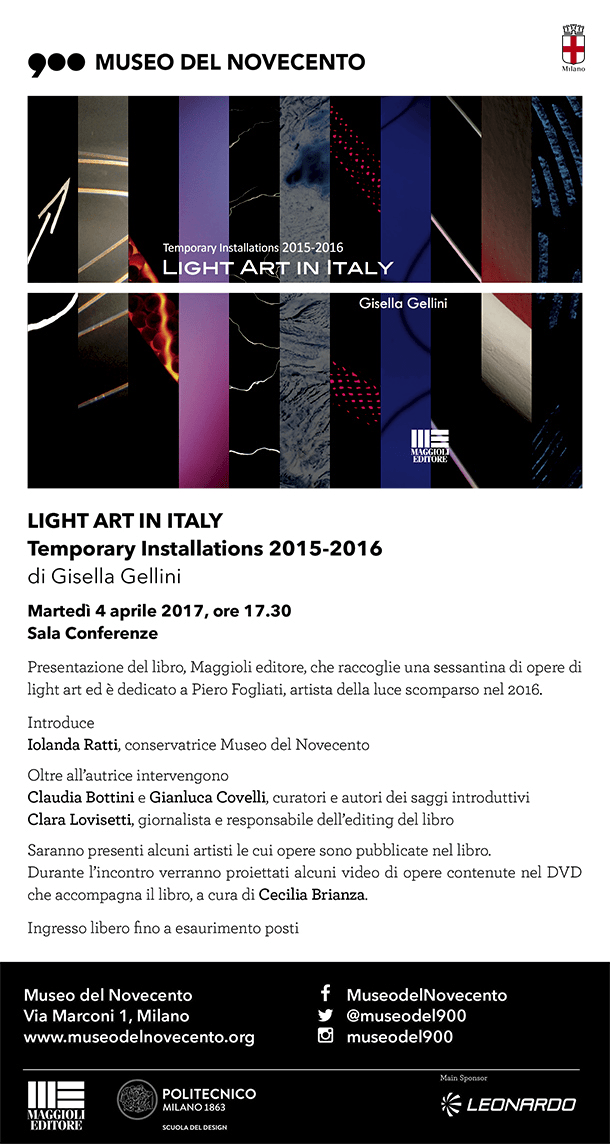 Invito Presentazione del libro "LIGHT ART IN ITALY - Temporary Installations 2015-2016"